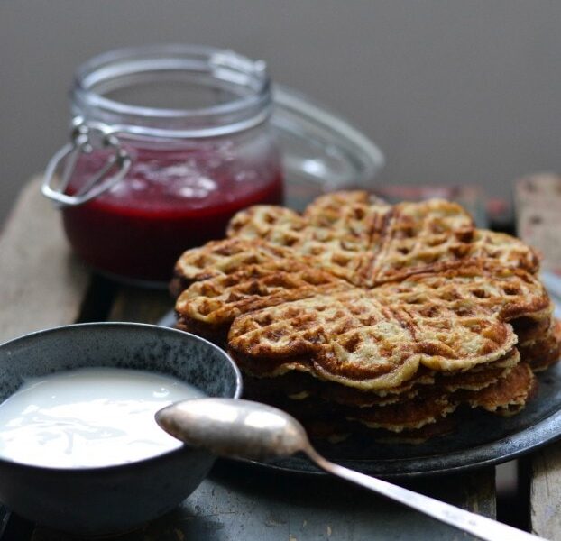 Grain Free Protein Waffles with Raspberry & Chia Jam