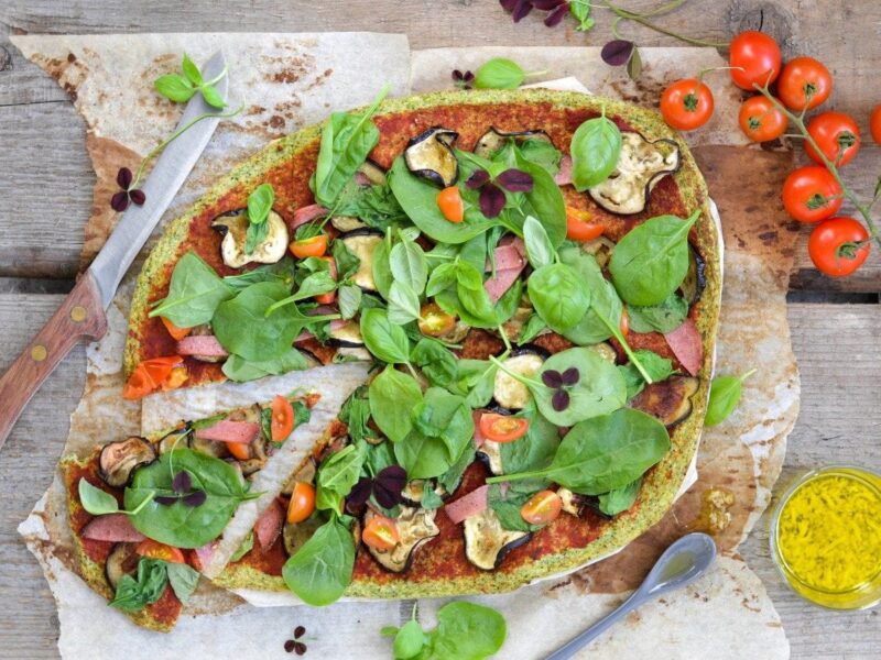 Green & Groovy Pizza with a Dairy Free Broccoli Crust
