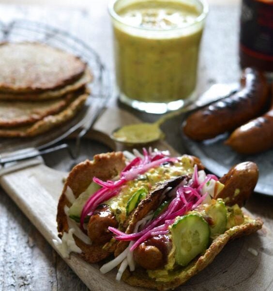 Grain Free Hotdogs with Homemade Danish Remoulade & Pickled Cabbage