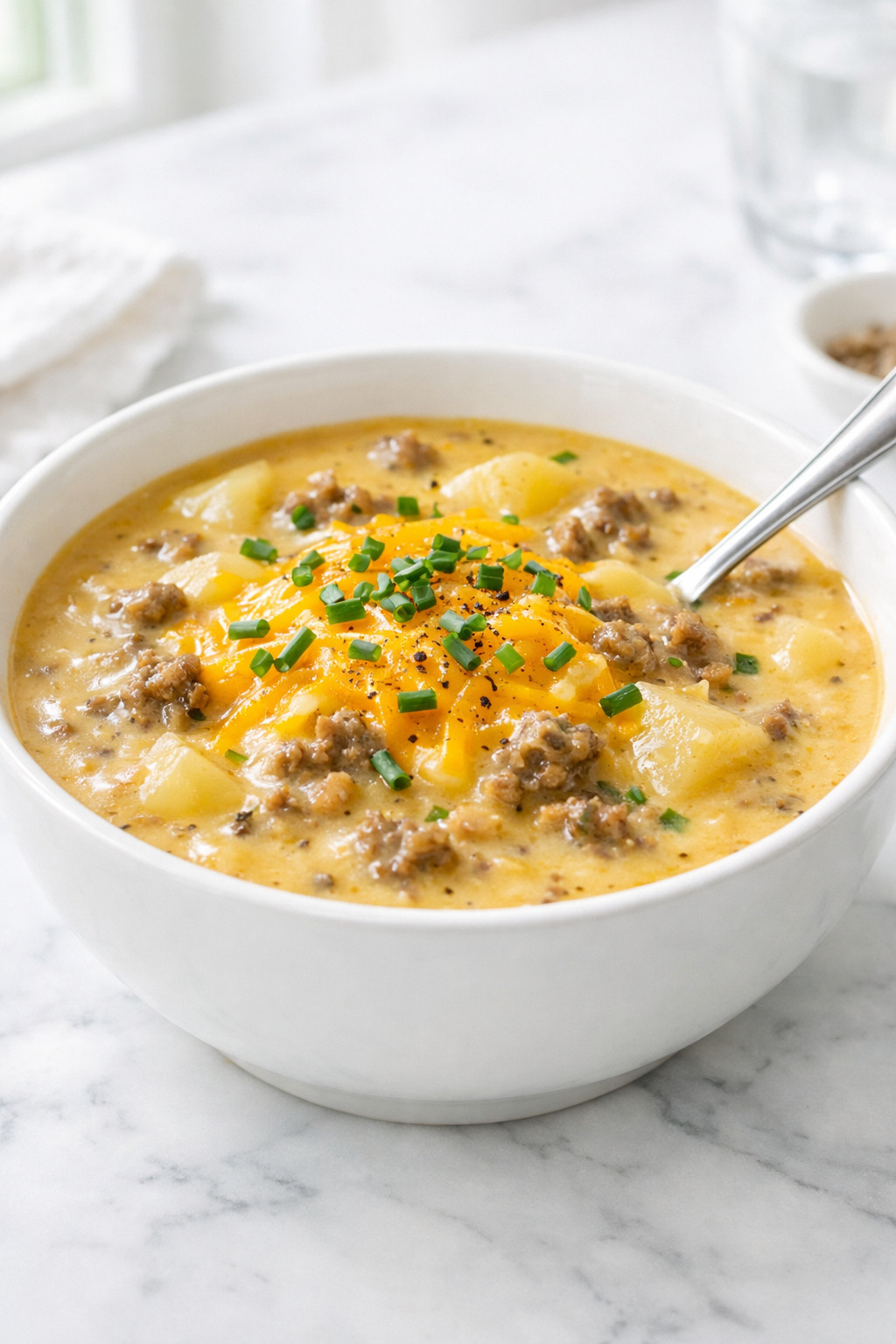 Cheesy Beef And Potato Soup