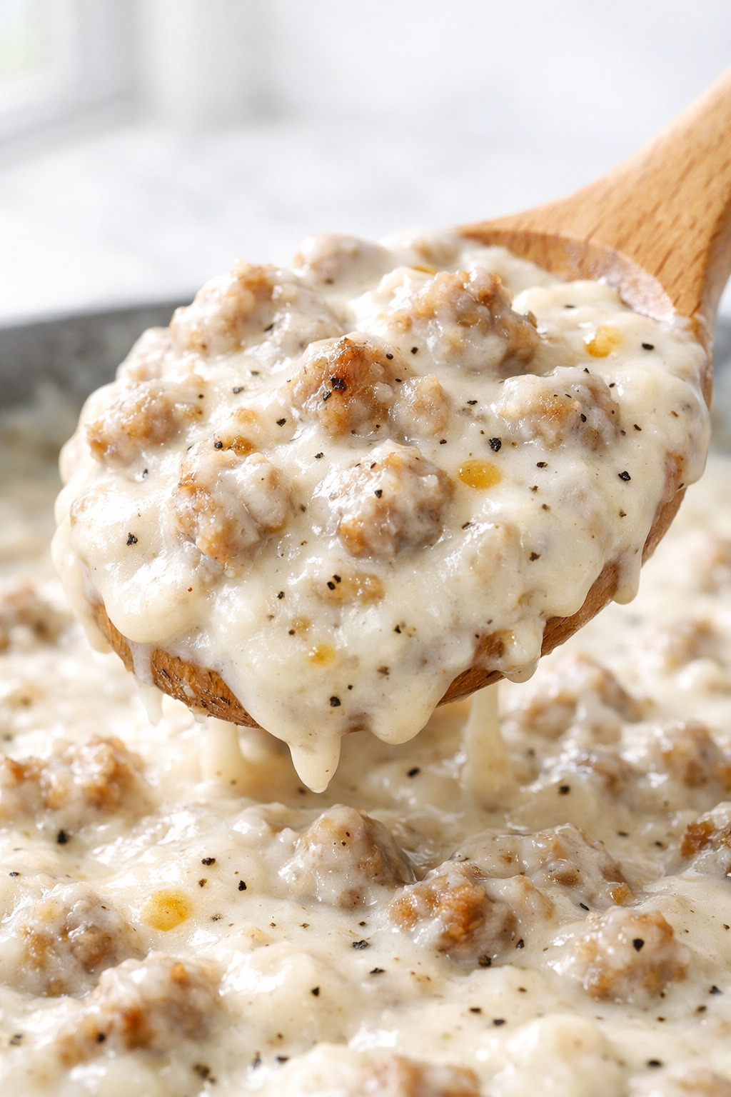 Close-up of Bob Evans Sausage Gravy