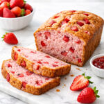 Strawberry bread loaf sliced
