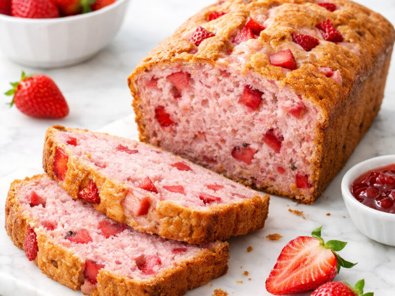 Strawberry bread loaf sliced