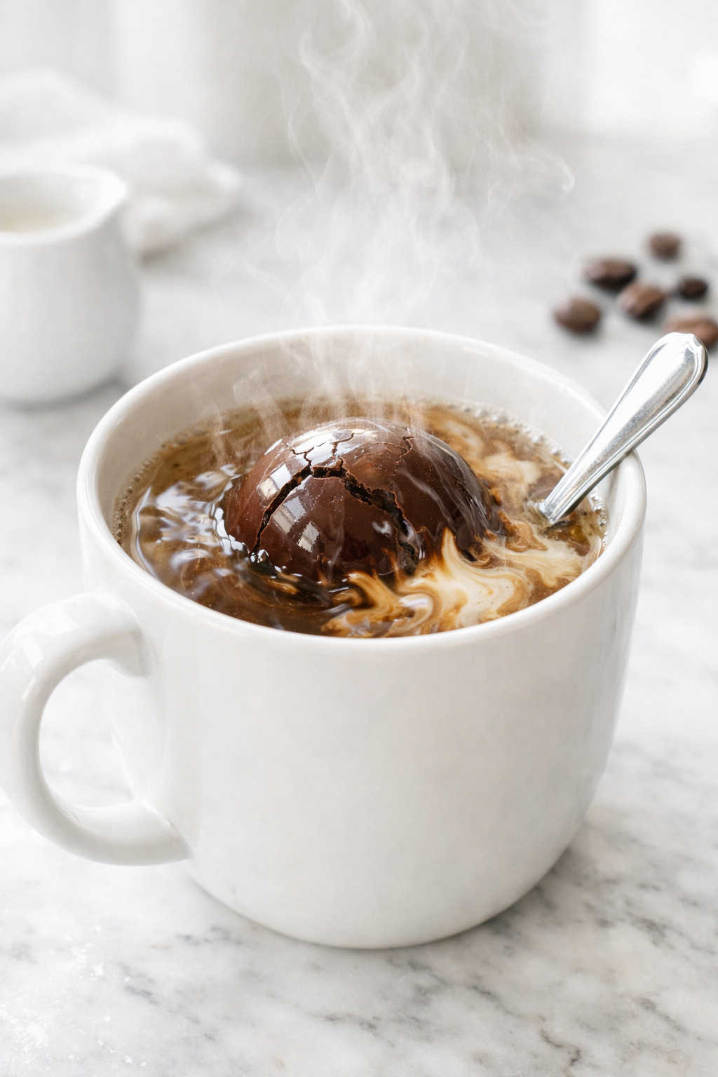 Coffee bomb dissolving in hot water