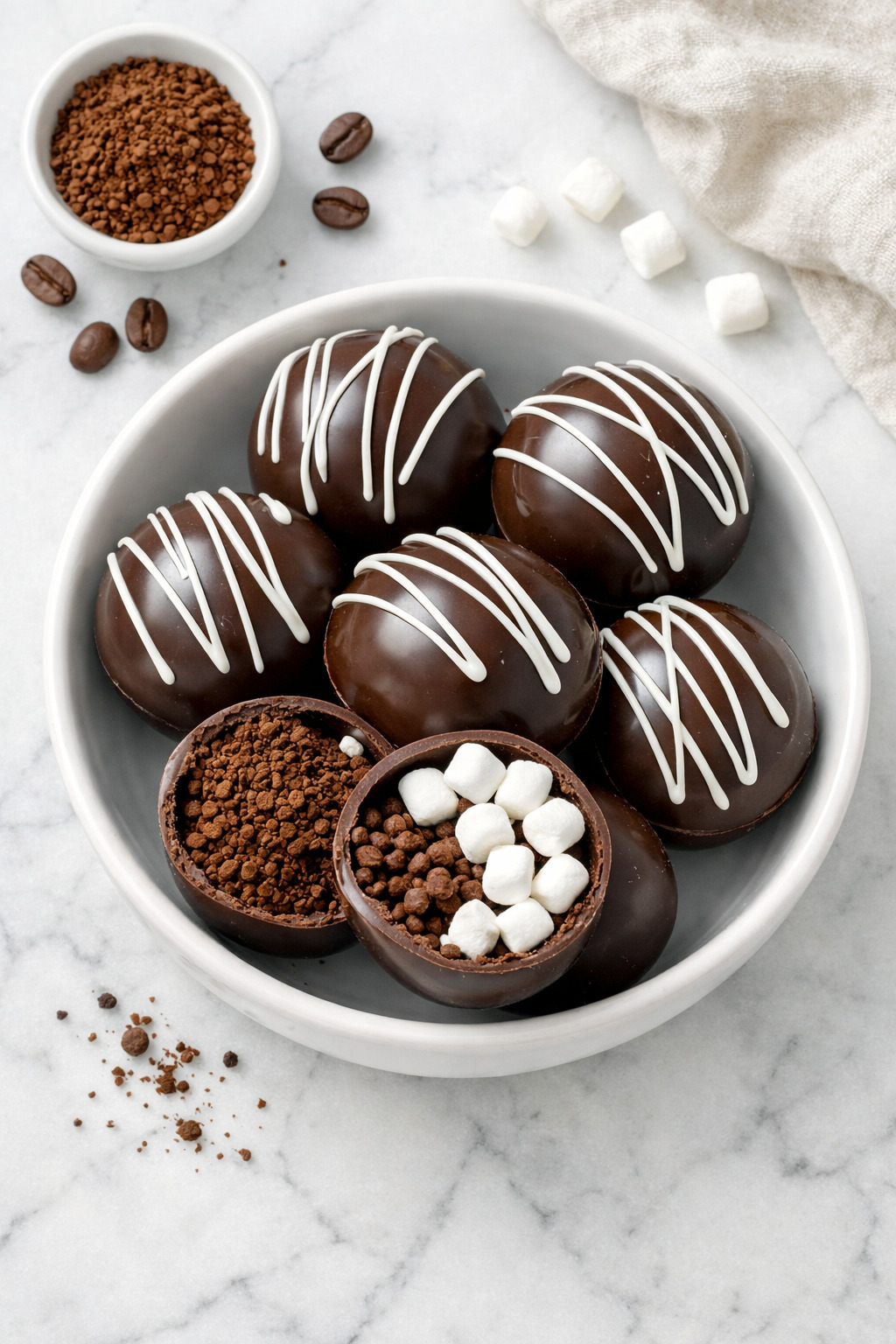 Coffee bombs overhead showing filling inside