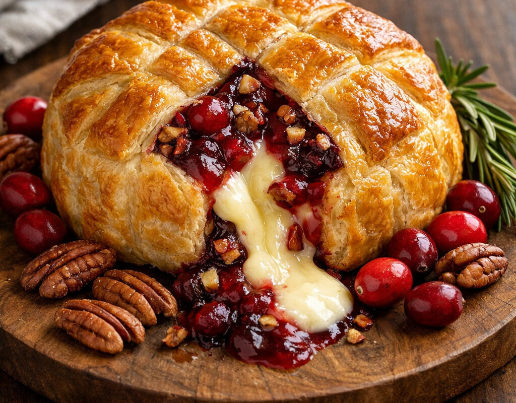 Cranberry Pecan Brie Wrapped In Puff Pastry