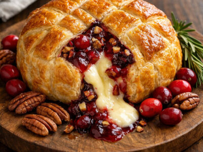 Cranberry Pecan Brie Wrapped In Puff Pastry