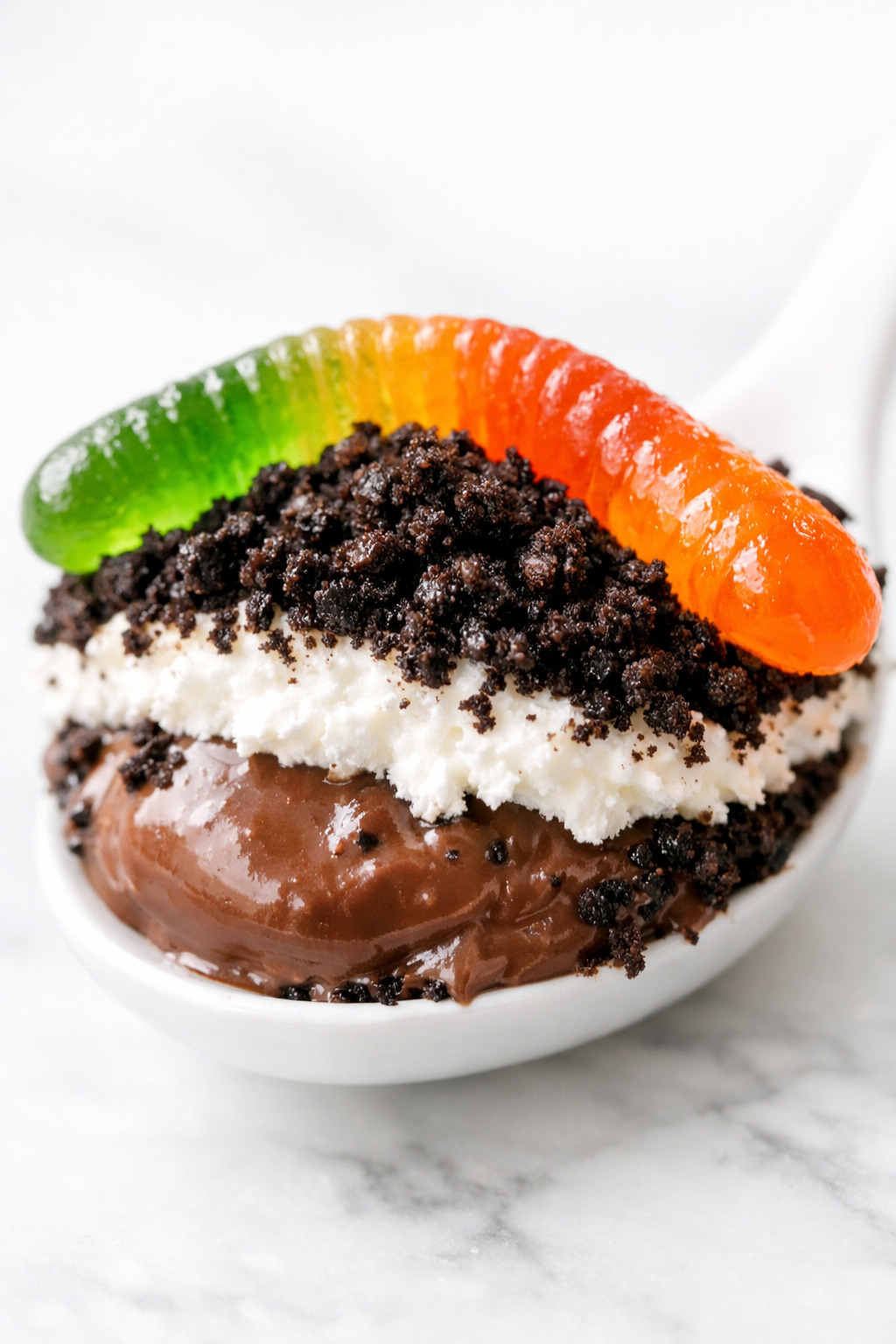 Dirt pudding closeup showing layers