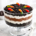 Dirt pudding with Oreo crumbs and gummy worms