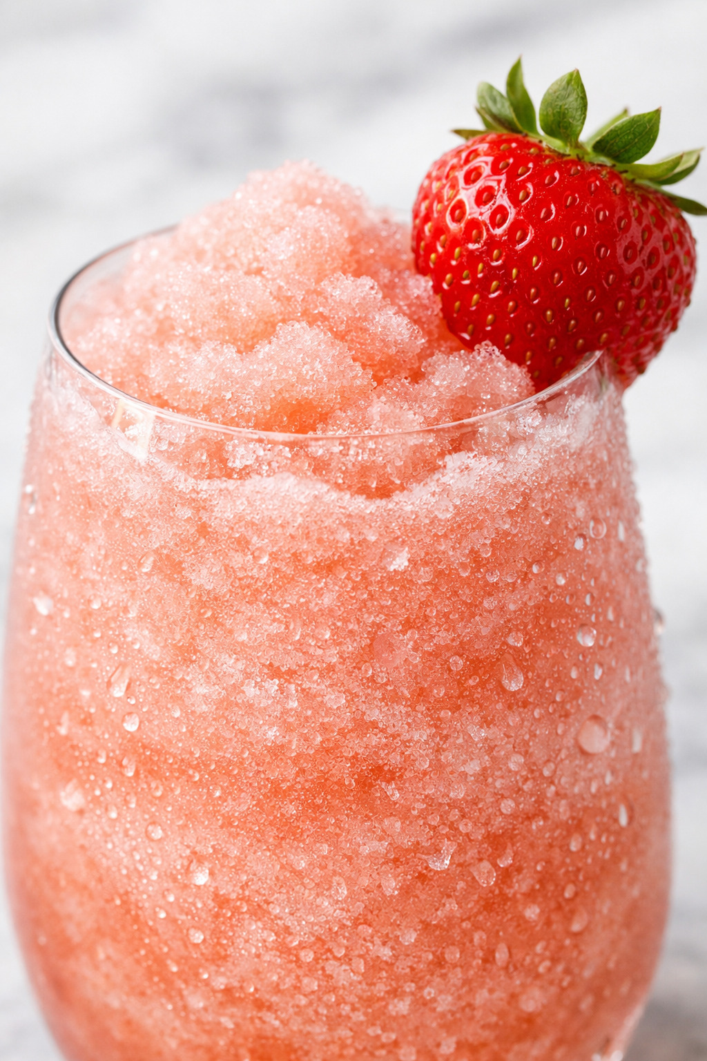 closeup of frose showing icy pink slushy texture