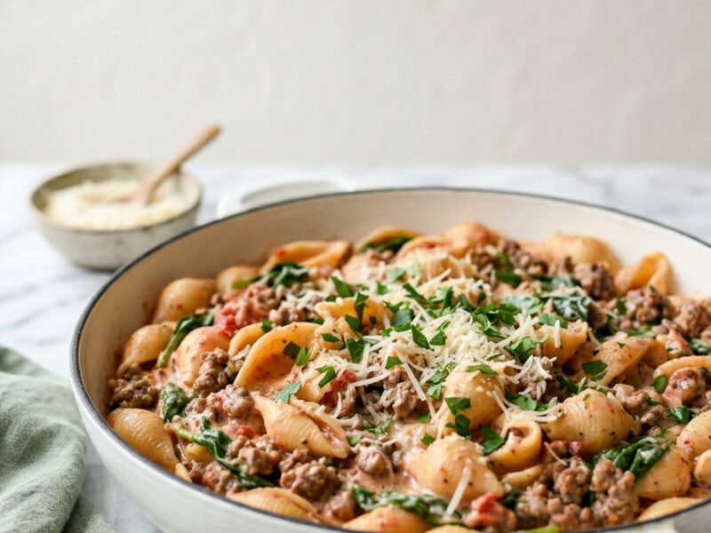 One Pan Healthy Ground Beef Pasta