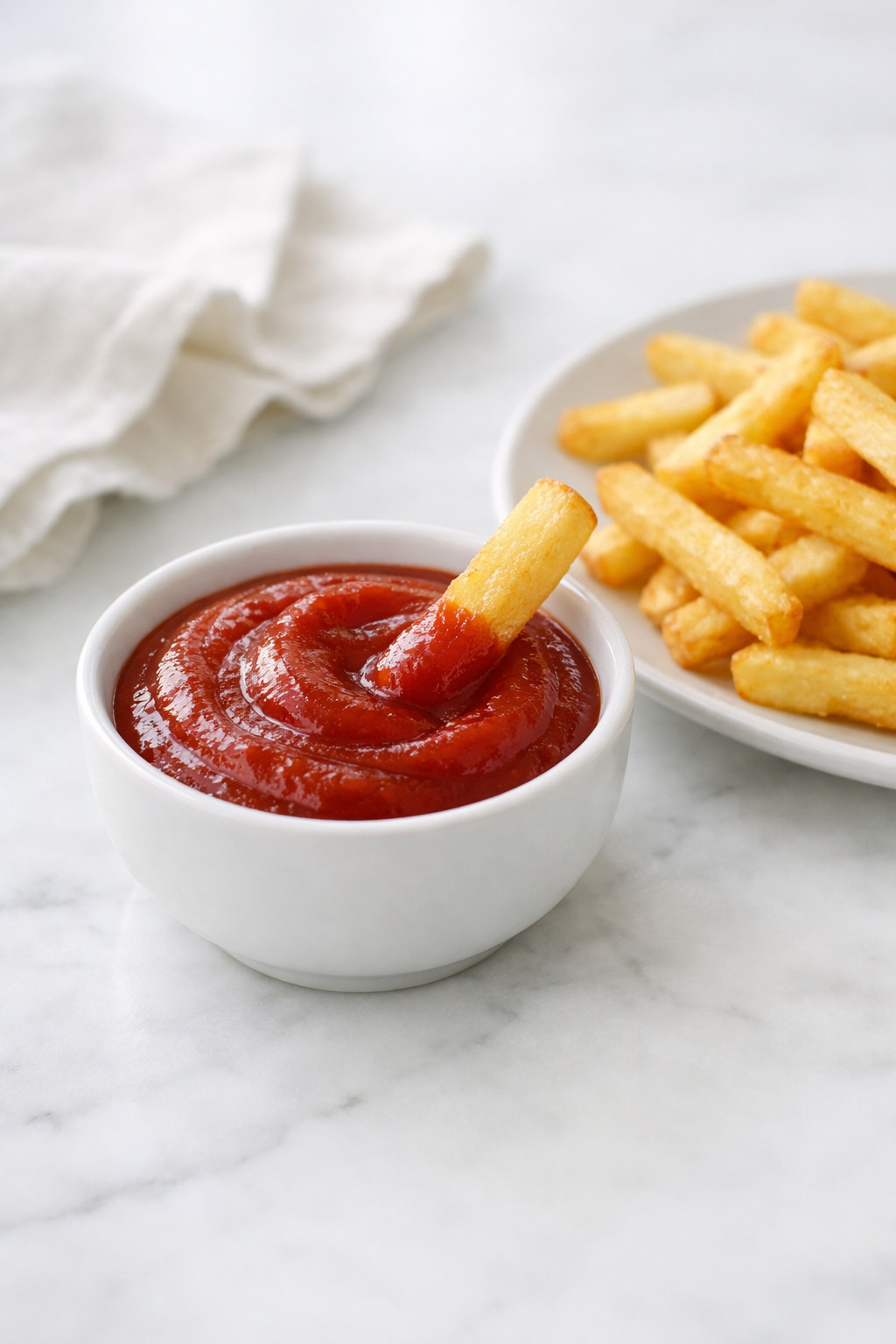 Homemade ketchup served with french fries