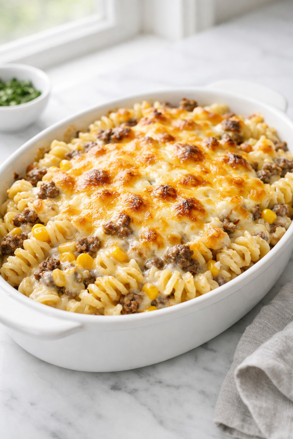 Cheesy Ranch Rotini Bake With Beef And Sweet Corn