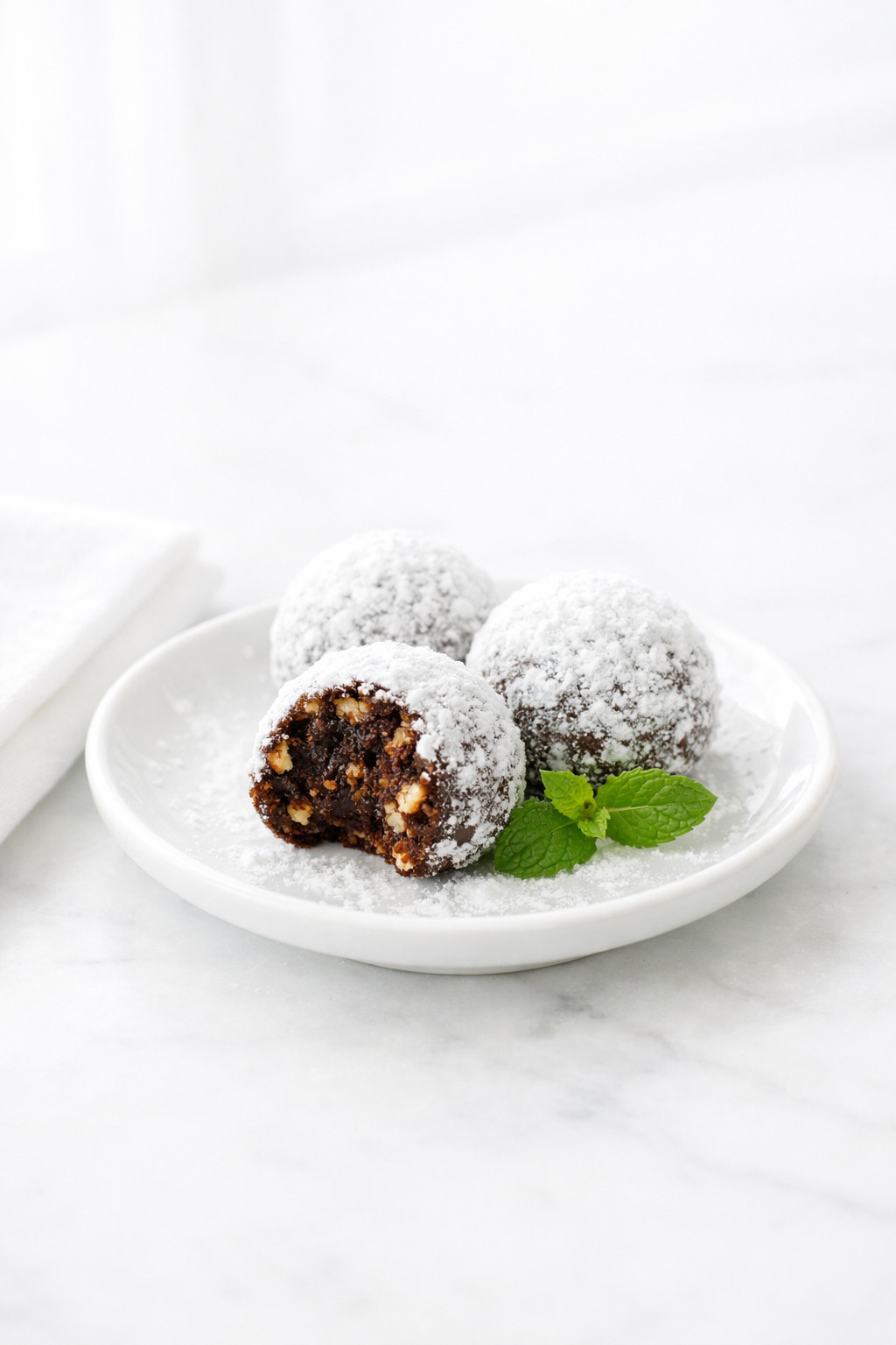 Rum balls served on a dessert plate ready for entertaining