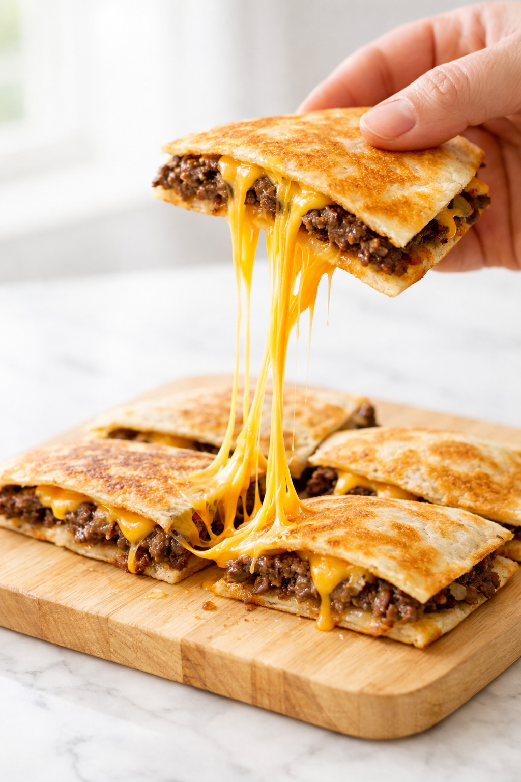 Smashburger quesadillas served with fries and dipping sauce