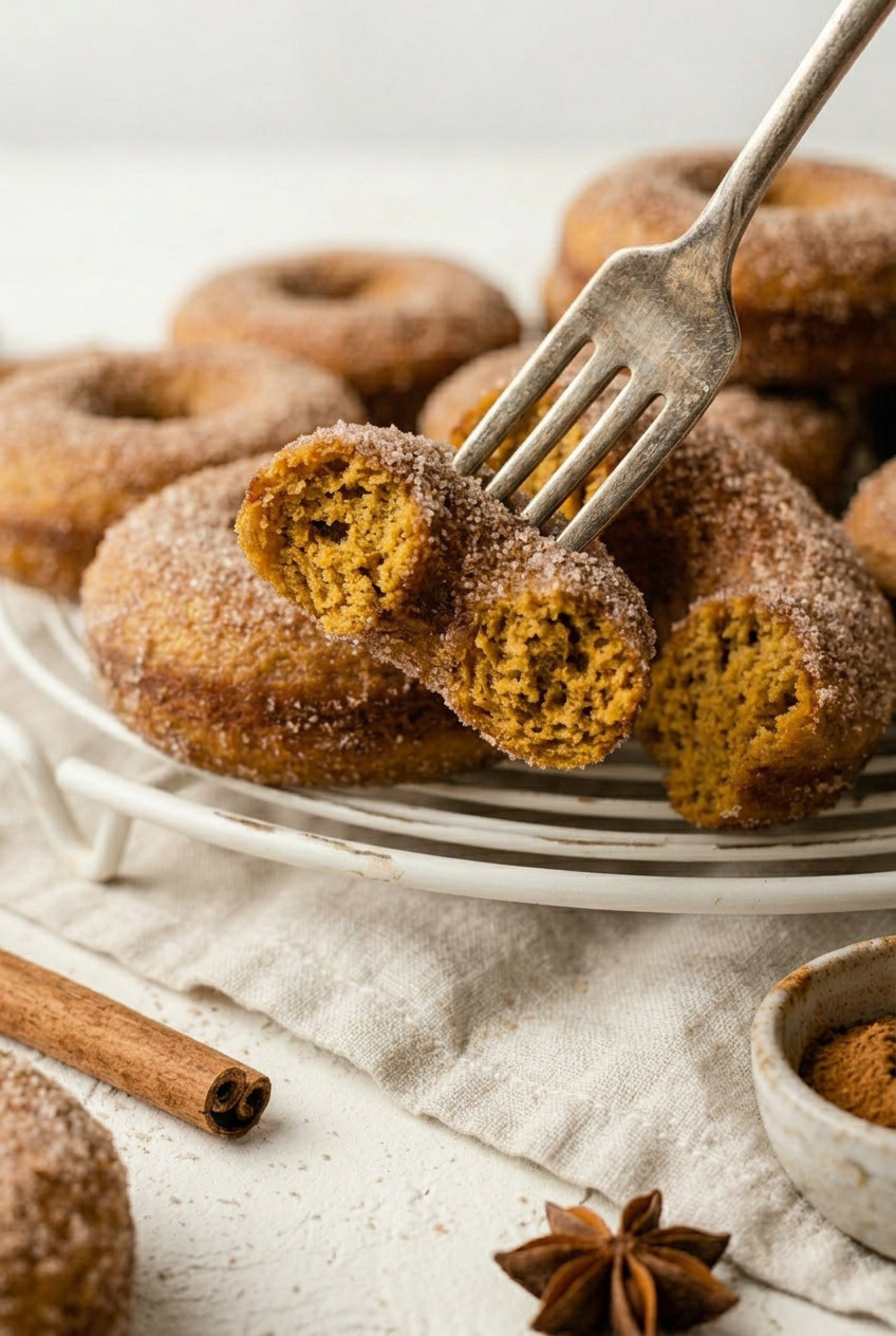 Baked Pumpkin Donuts with Cinnamon Sugar closeup