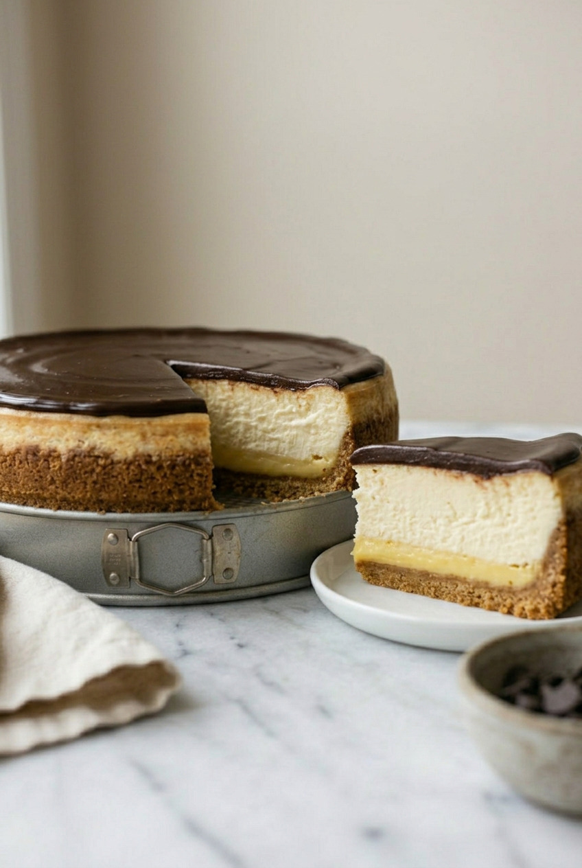 Boston Cream Pie Cheesecake closeup