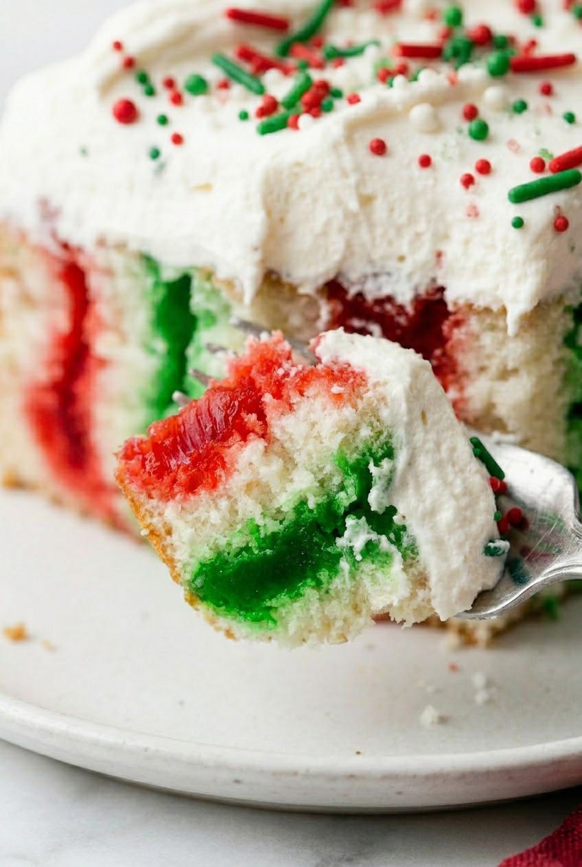 christmas poke cake closeup