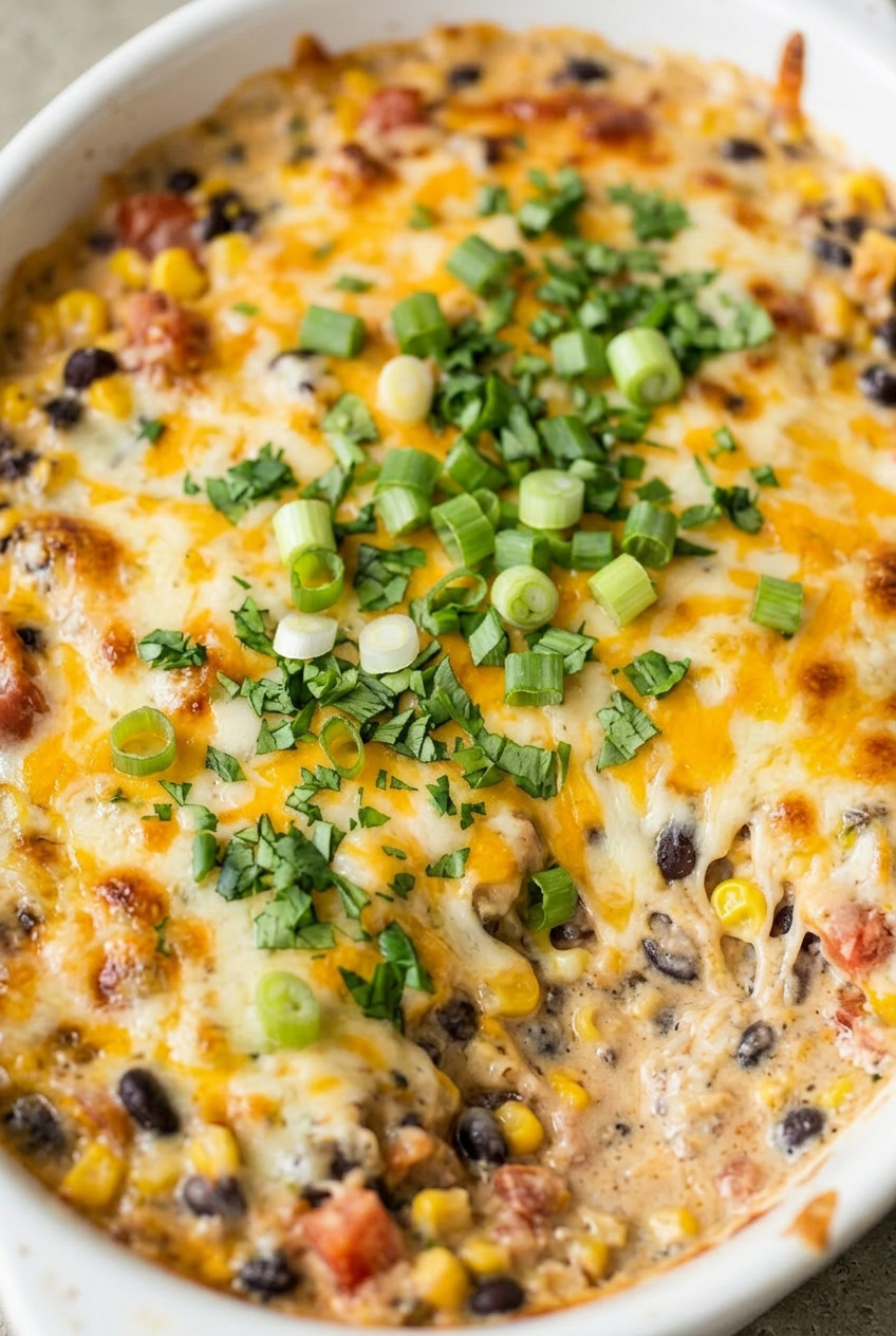 Close-up of tortilla chip with cowboy crack dip