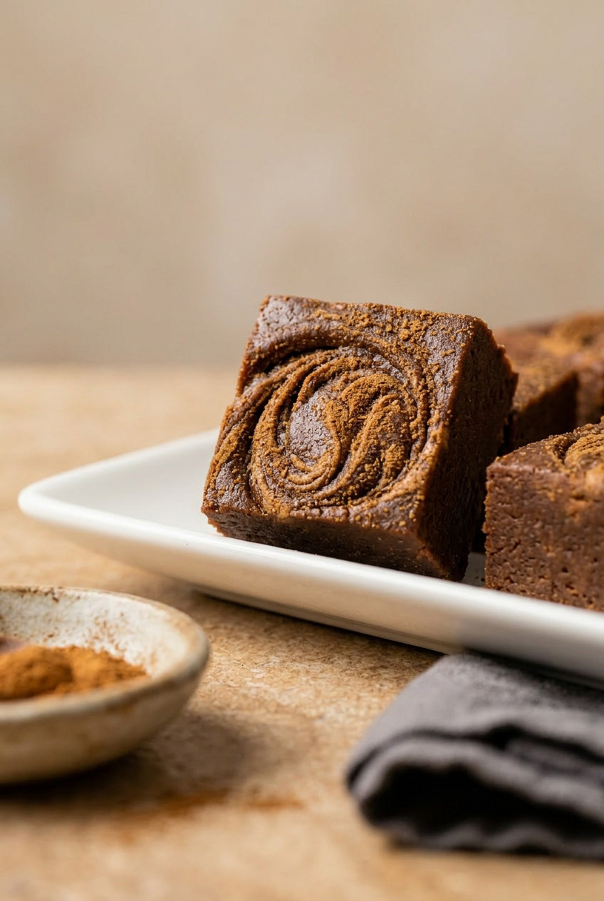 Close-up of gingerbread fudge showing smooth creamy texture with warm spice coloring
