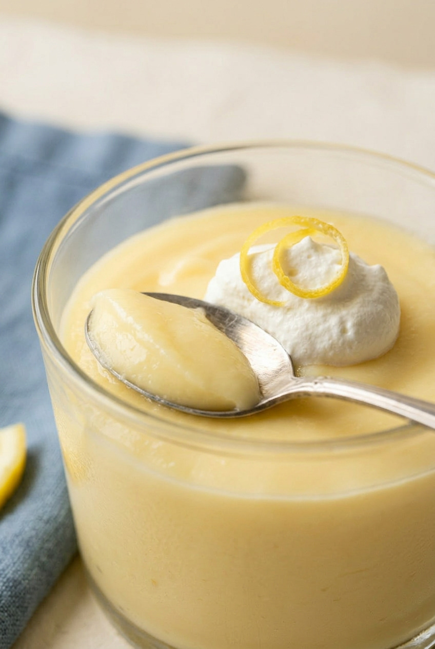 homemade lemon pudding closeup