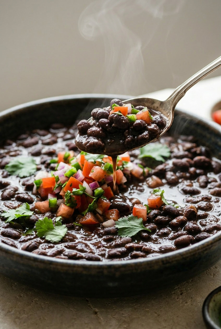 Spoonful of cheesy Mexican black beans
